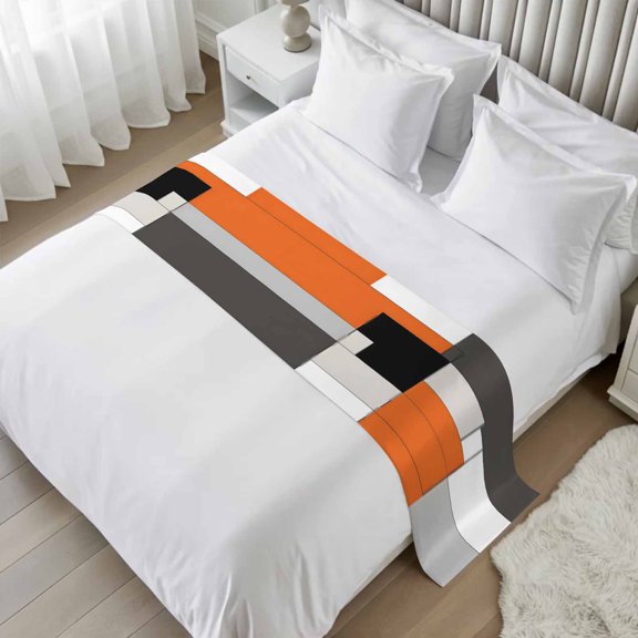 Bed Runner Scarf for Twin Size Bed, Burnt Orange Black Beds Scarf Throws for Foot of Bedding, Modern Abstract Geometric Decorative Beds Runners for Bedroom Guestroom, 71"x20"