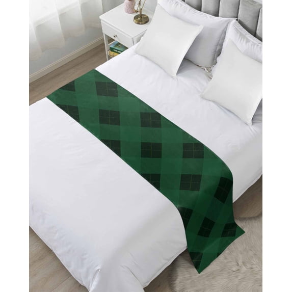 Bed Runner Scarf for Twin Size Bed, Christmas Beds Scarf Throws for Foot of Bedding, Retro Farmhouse Green Black Buffalo Plaid Decorative Beds Runners for Bedroom Guestroom, 71"x20"