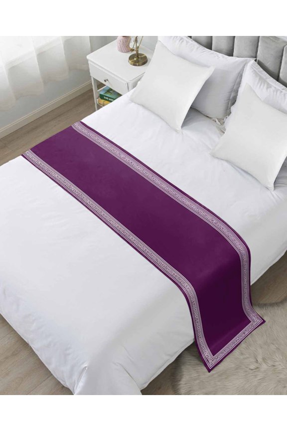 Bed Runner Scarf for Twin Size Bed, Dark Purple Greek Key Beds Scarf Throws for Foot of Bedding, Geometric Greece Ancient Farmhouse Geo Decorative Beds Runners for Bedroom Guestroom, 71"x20"