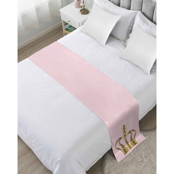 Bed Runner Scarf for Twin Size Bed, Golden Crown Beds Scarf Throws for Foot of Bedding, Pink Modern Minimalist Abstract Art Decorative Beds Runners for Bedroom Guestroom, 71"x20"