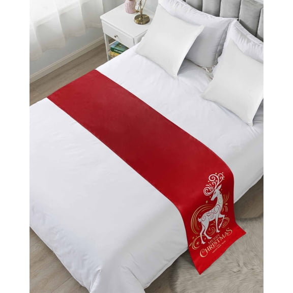 Bed Runner Scarf for Twin Size Bed, Merry Christmas Beds Scarf Throws for Foot of Bedding, Xmas Elk Winter Holiday New Year Decorative Beds Runners for Bedroom Guestroom, 71"x20"