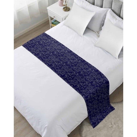 Bed Runner Scarf for Twin Size Bed, Navy Blue Floral Beds Scarf Throws for Foot of Bedding, Vintage Farmhouse Abstract Flowers Decorative Beds Runners for Bedroom Guestroom, 71"x20"