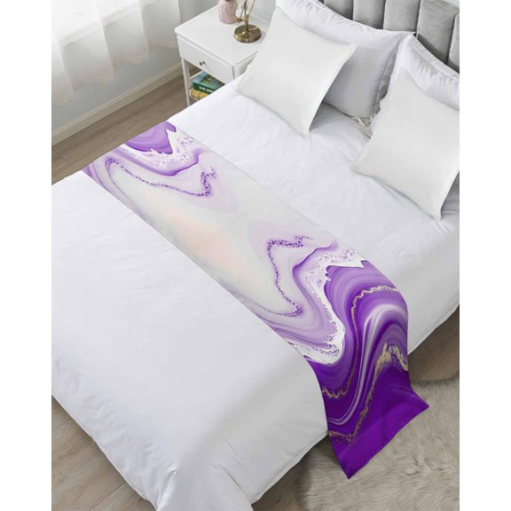 Bed Runner Scarf for Twin Size Bed, Purple Modern Wavers Beds Scarf Throws for Foot of Bedding, Abstract Water Ripple Fluid Art Decorative Beds Runners for Bedroom Guestroom, 71"x20"