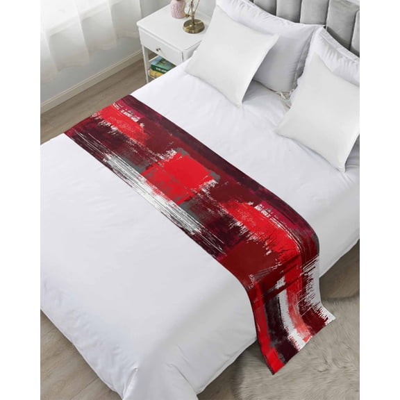Bed Runner Scarf for Twin Size Bed, Red Abstract Beds Scarf Throws for Foot of Bedding, Modern Mottled Art Oil Painting Decorative Beds Runners for Bedroom Guestroom, 71"x20"