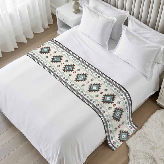 Bed Runner Scarf for Twin Size Bed, Southwest Ethnic Beds Scarf Throws for Foot of Bedding, Boho Aztec Tribal Abstract Aesthetic Decorative Beds Runners for Bedroom Guestroom, 71"x20"