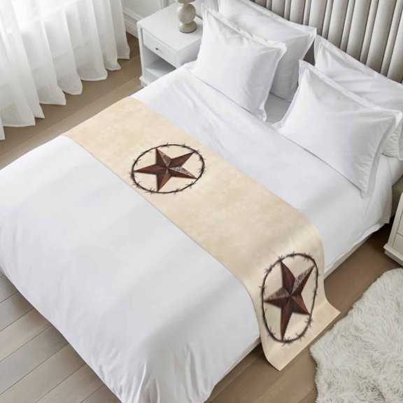 Bed Runner Scarf for Twin Size Bed, Texas Star Farmhouse Beds Scarf Throws for Foot of Bedding, Western Country Stars Retro Decorative Beds Runners for Bedroom Guestroom, 71"x20"