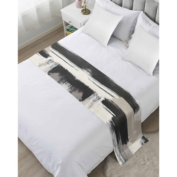 Bed Runner Scarf Twin Size, Black White Stain Bed Runners & Scarves for Foot of Beds, Modern Oil Painting Abstract Artwork Decorative Bedding Runner Scarf for Hotel Home Bedroom