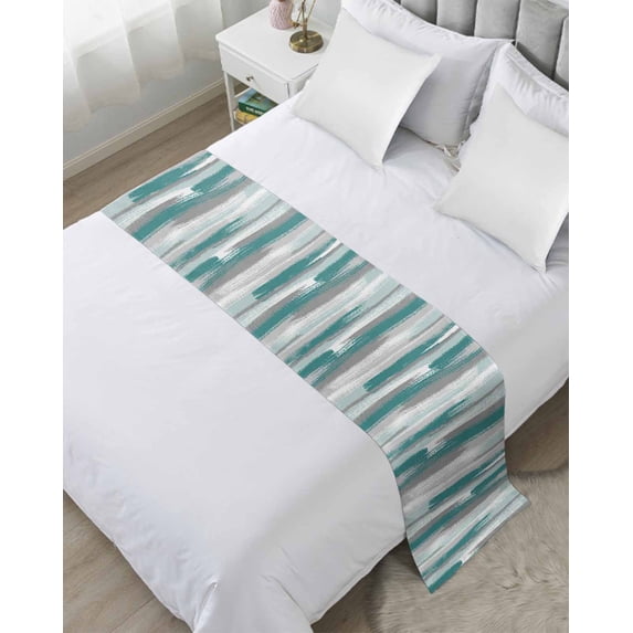 Bed Runner Scarf Twin Size, Blue Gray Stripes Stain Bed Runners & Scarves for Foot of Beds, Watercolor Modern Abstract Minimalist Decorative Bedding Runner Scarf for Hotel Home Bedroom 71 x20 Inch