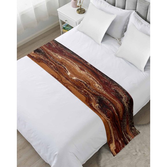 Bed Runner Scarf Twin Size, Brown Marble Stain Bed Runners & Scarves for Foot of Beds, Ombre Abstract Striped Mottled Aesthetic Decorative Bedding Runner Scarf for Hotel Home Bedroom