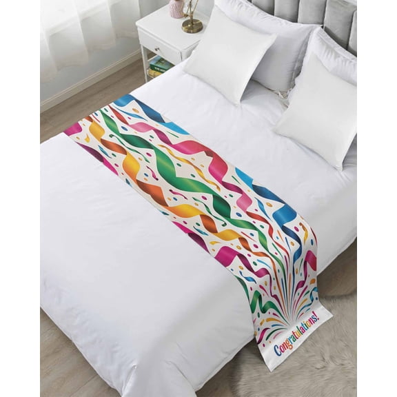 Bed Runner Scarf Twin Size, Colorful Congratulations Stain Bed Runners & Scarves for Foot of Beds, Graduation Season Words Decorative Bedding Runner Scarf for Hotel Home Bedroom