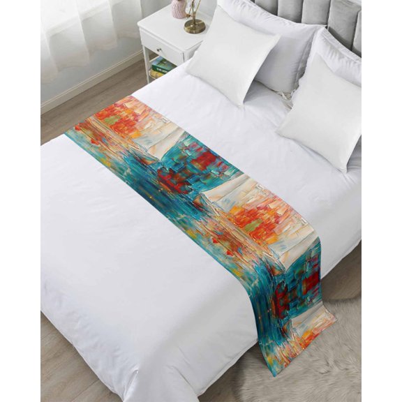 Bed Runner Scarf Twin Size, Colorful Ship Stain Bed Runners & Scarves for Foot of Beds, Modern Abstract Art Ombre Oil Painting Decorative Bedding Runner Scarf for Hotel Home Bedroom