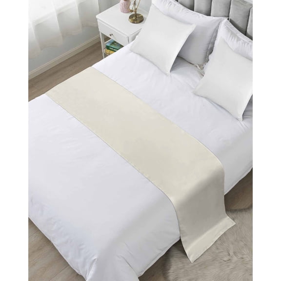 Bed Runner Scarf Twin Size, Cream Solid Color Stain Bed Runners & Scarves for Foot of Beds, Aesthetics Contemporary Luxury Decorative Bedding Runner Scarf for Hotel Home Bedroom 71 x20 Inch