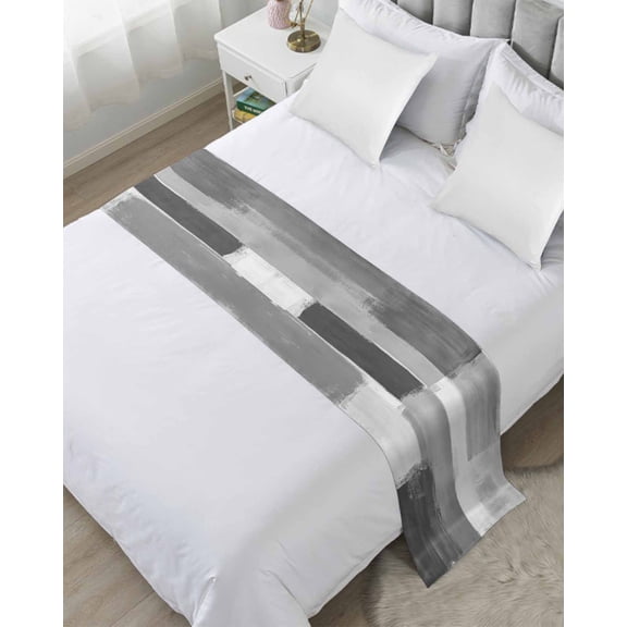 Bed Runner Scarf Twin Size, Gray Geometric Stain Bed Runners & Scarves for Foot of Beds, Watercolor Ombre Modern Abstract Art Decorative Bedding Runner Scarf for Hotel Home Bedroom