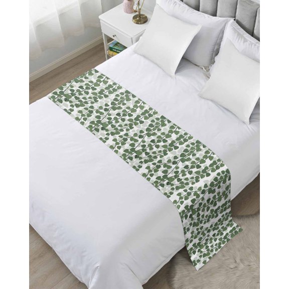 Bed Runner Scarf Twin Size, Green Ivy Leaves Stain Bed Runners & Scarves for Foot of Beds, Spring Botanical Modern Country Decorative Bedding Runner Scarf for Hotel Home Bedroom 71 x20 Inch