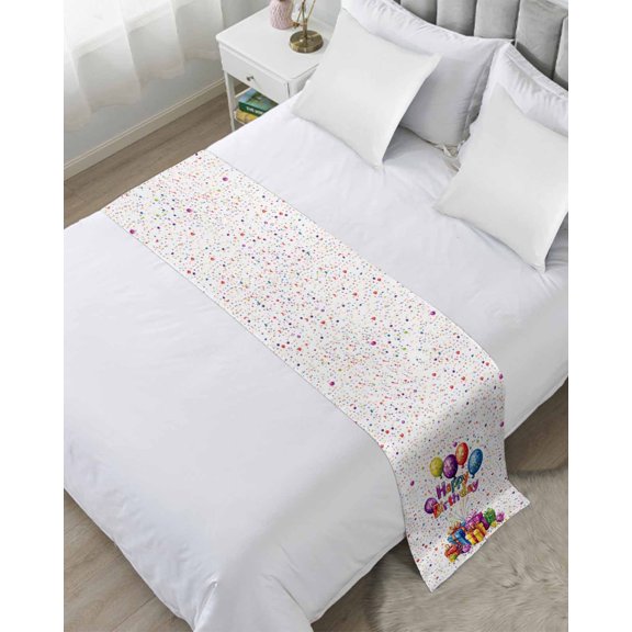 Bed Runner Scarf Twin Size, Happy Birthday Stain Bed Runners & Scarves for Foot of Beds, Watercolor Balloon Gifts Patterns Decorative Bedding Runner Scarf for Hotel Home Bedroom