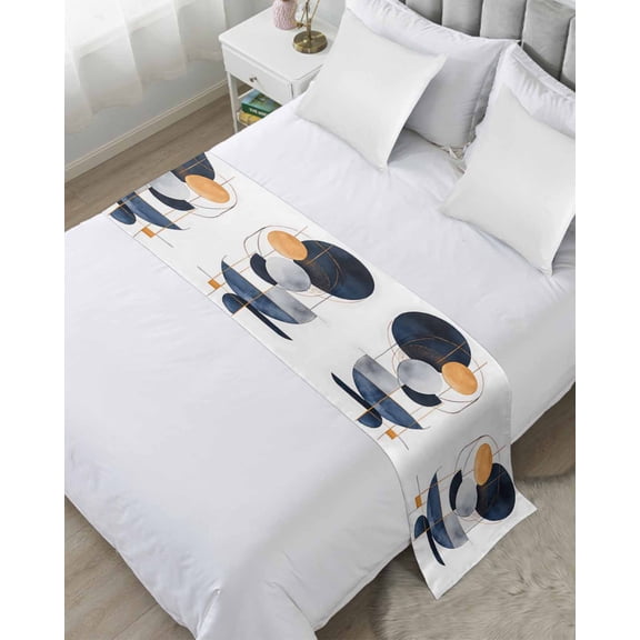 Bed Runner Scarf Twin Size, Navy Blue Abstract Art Stain Bed Runners & Scarves for Foot of Beds, Contemporary Geometric Luxury Decorative Bedding Runner Scarf for Hotel Home Bedroom