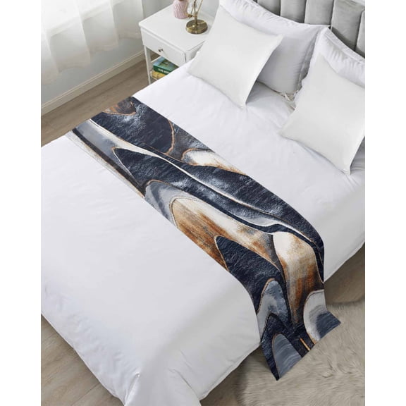 Bed Runner Scarf Twin Size, Navy Blue Abstract Art Stain Bed Runners & Scarves for Foot of Beds, Modern Minimalist Art Decorative Bedding Runner Scarf for Hotel Home Bedroom