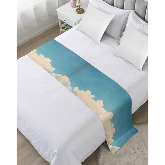 Bed Runner Scarf Twin Size, Navy Blue Sky Stain Bed Runners & Scarves for Foot of Beds, Vintage Modern Nature Clouds Scenery Decorative Bedding Runner Scarf for Hotel Home Bedroom