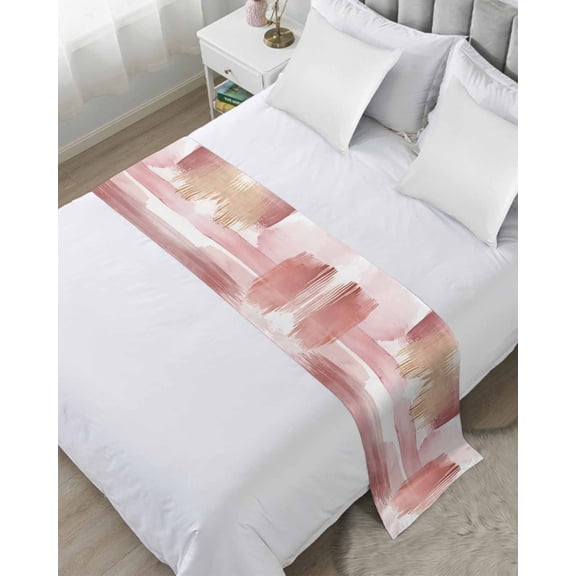 Bed Runner Scarf Twin Size, Pink Abstract Art Stain Bed Runners & Scarves for Foot of Beds, Contemporary Luxury Color Block Decorative Bedding Runner Scarf for Hotel Home Bedroom
