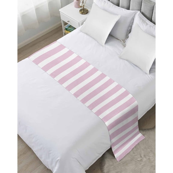 Bed Runner Scarf Twin Size, Pink Stripe Stain Bed Runners & Scarves for Foot of Beds, Modern Simple Geometric White Striped Decorative Bedding Runner Scarf for Hotel Home Bedroom