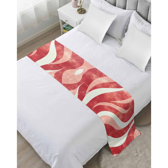 Bed Runner Scarf Twin Size, Red Waves Stain Bed Runners & Scarves for Foot of Beds, Ombre Sea Ripples Shabby Beach Decorative Bedding Runner Scarf for Hotel Home Bedroom