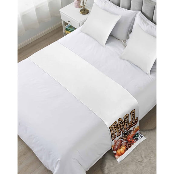 Bed Runner Scarf Twin Size, Rugby Pumpkin Fall Stain Bed Runners & Scarves for Foot of Beds, Thanksgiving Botanical Autumn Leaves Decorative Bedding Runner Scarf for Hotel Home Bedroom