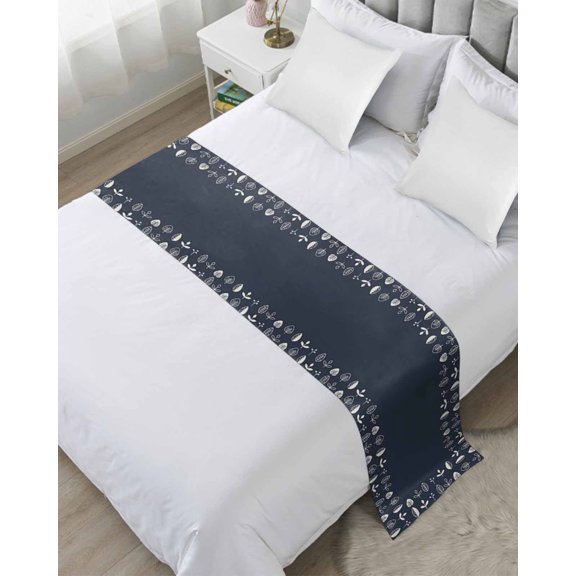 Bed Runner Scarf Twin Size, Rustic Botanical Stain Bed Runners & Scarves for Foot of Beds, Japanese Herb on Black Simple Art Decorative Bedding Runner Scarf for Hotel Home Bedroom 71 x20 Inch