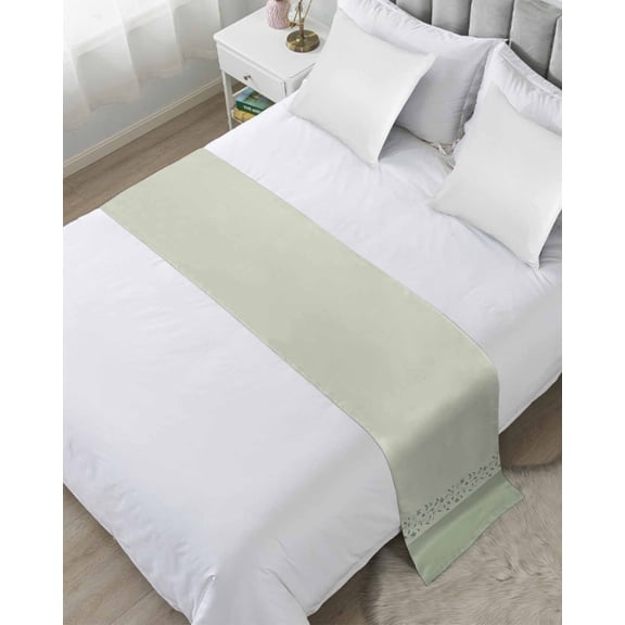 Bed Runner Scarf Twin Size, Sage Green Botanical Stain Bed Runners & Scarves for Foot of Beds, Spring Floral Leaf Decorative Bedding Runner Scarf for Hotel Home Bedroom 71 x20 Inch