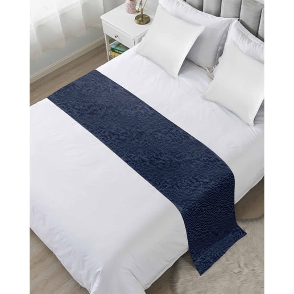 Bed Runner Scarf Twin Size, Solid Dark Blue Stain Bed Runners & Scarves for Foot of Beds, Minimalism Abstract Denim Texture Decorative Bedding Runner Scarf for Hotel Home Bedroom
