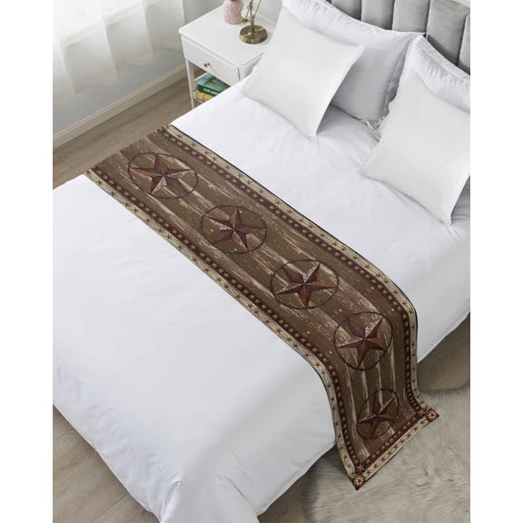 Bed Runner Scarf Twin Size, Texas Star Brown Stain Bed Runners & Scarves for Foot of Beds, Farmhouse Vintage Wood Grain Decorative Bedding Runner Scarf for Hotel Home Bedroom