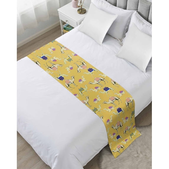 Bed Runner Scarf Twin Size, Yellow Camels Stain Bed Runners & Scarves for Foot of Beds, Modern Watercolor Cute Funny Animals Decorative Bedding Runner Scarf for Hotel Home Bedroom 71 x20 Inch
