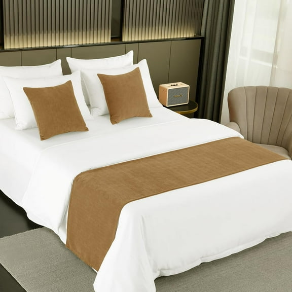 Bed Runner Single Layer Chenille Brown, Modern Style Bed Scarves for Home Hotel Decorations