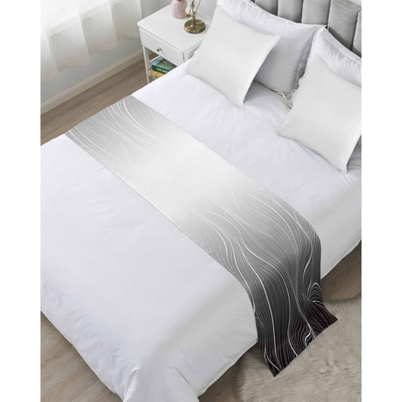 Bed Runner for Twin Size, Black Geometric Decorative Scarf Throws for Foot of Bed, Modern White Stripe Abstract Distortion Art Luxury Bedding Protector Slipcover Bedrunners for Hotel, 71 x 20 Inch