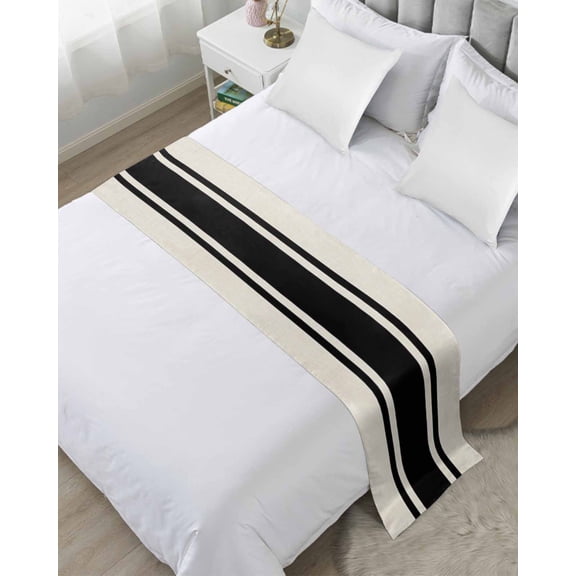 Bed Runner for Twin Size, Black Vintage Decorative Scarf Throws for Foot of Bed, Geometric Stripes Simple Lines Luxury Bedding Protector Slipcover Bedrunners for Hotel/Home, 71 x 20 Inch