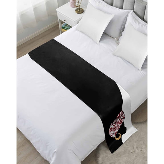 Bed Runner for Twin Size, Boho Decorative Scarf Throws for Foot of Bed, Abstract Bohemia Womens Moons Scarf Black White Luxury Bedding Protector Slipcover Bedrunners for Hotel/Home, 71 x 20 Inch