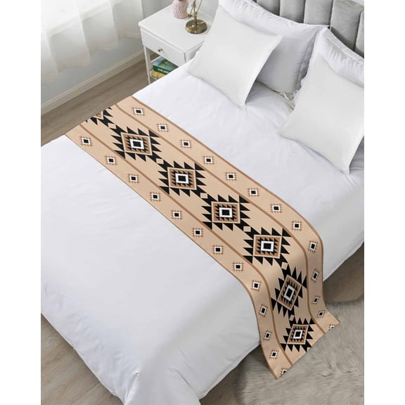 Bed Runner for Twin Size, Brown Black Boho Decorative Scarf Throws for Foot of Bed, Country Aztec Southwest Geometric Luxury Bedding Protector Slipcover Bedrunners for Hotel/Home, 71 x 20 Inch
