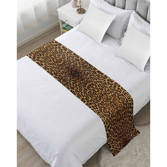Bed Runner for Twin Size, Brown Leopard Print Decorative Scarf Throws for Foot of Bed, Classic Abstract Animal Patterned Luxury Bedding Protector Slipcover Bedrunners for Hotel/Home, 71 x 20 Inch