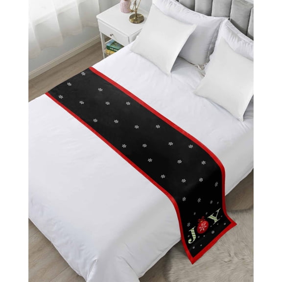Bed Runner for Twin Size, Christmas Decorative Scarf Throws for Foot of Bed, Xmas Balls Snowflakes Winter Holiday Luxury Bedding Protector Slipcover Bedrunners for Hotel/Home, 71 x 20 Inch