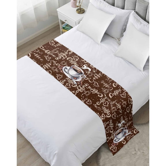 Bed Runner for Twin Size, Coffee Decorative Scarf Throws for Foot of Bed, Vintage Art Pastoral Luxury Bedding Protector Slipcover Bedrunners for Hotel/Home, 71 x 20 Inch
