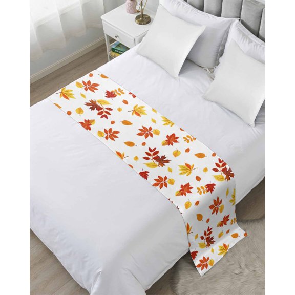 Bed Runner for Twin Size, Fall Maple Leaves Decorative Scarf Throws for Foot of Bed, Thanksgiving Botanical Autumn Leaf Luxury Bedding Protector Slipcover Bedrunners for Hotel/Home, 71 x 20 Inch