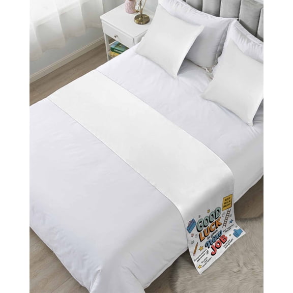 Bed Runner for Twin Size, Funny Words Decorative Scarf Throws for Foot of Bed, Cartoon Orange Blue Luck Luxury Bedding Protector Slipcover Bedrunners for Hotel/Home, 71 x 20 Inch