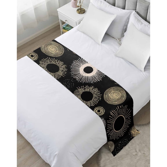Bed Runner for Twin Size, Geometric Black Decorative Scarf Throws for Foot of Bed, Abstract Goldeb White Boho Circle Dot Luxury Bedding Protector Slipcover Bedrunners for Hotel/Home, 71 x 20 Inch