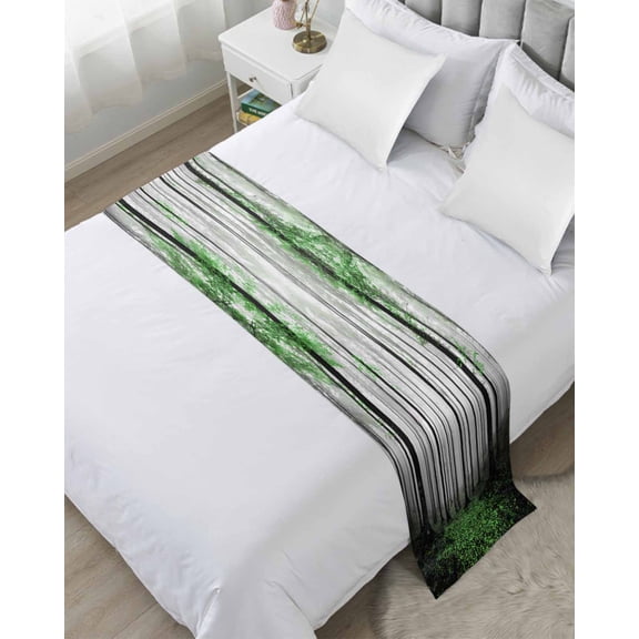 Bed Runner for Twin Size, Green Forest Decorative Scarf Throws for Foot of Bed, Vintage Foggy Woods Tree Mysterious Luxury Bedding Protector Slipcover Bedrunners for Hotel/Home, 71 x 20 Inch