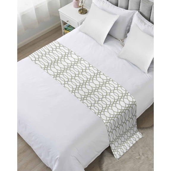 Bed Runner for Twin Size, Green Grey Geometric Decorative Scarf Throws for Foot of Bed, Abstract Modern Twisted Lines Art Luxury Bedding Protector Slipcover Bedrunners for Hotel/Home, 71 x 20 Inch