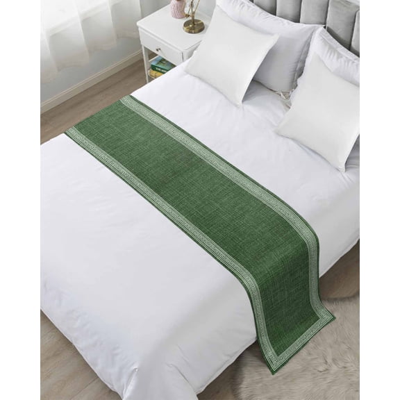Bed Runner for Twin Size, Green Retro Greek Key Decorative Scarf Throws for Foot of Bed, Geometric Greece Ancient Rustic Luxury Bedding Protector Slipcover Bedrunners for Hotel/Home, 71 x 20 Inch