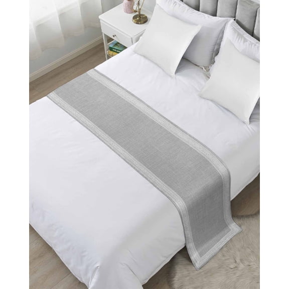 Bed Runner for Twin Size, Grey Retro Greek Key Decorative Scarf Throws for Foot of Bed, Geometric Greece Ancient Rustic Luxury Bedding Protector Slipcover Bedrunners for Hotel/Home, 71 x 20 Inch