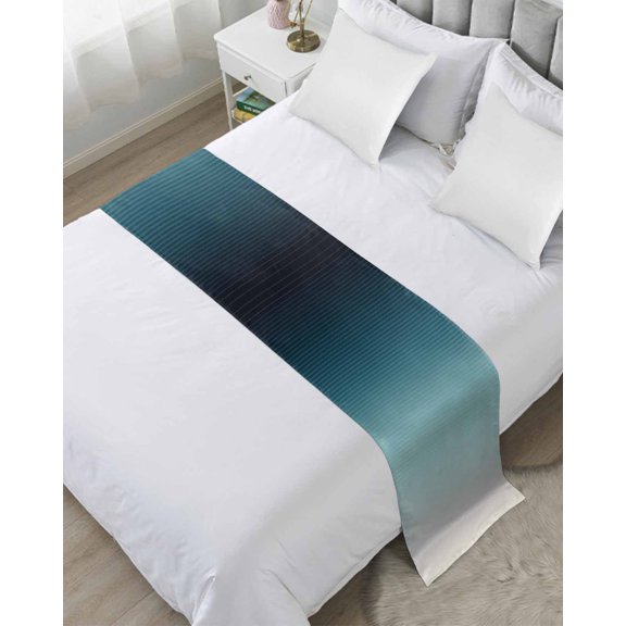 Bed Runner for Twin Size, Grey Turquoise Ombre Decorative Scarf Throws for Foot of Bed, Teal Modern Geometric Striped Abstract Art Luxury Bedding Protector Slipcover Bedrunners, 71 x 20 Inch