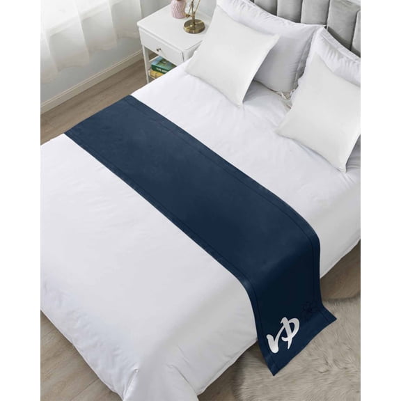 Bed Runner for Twin Size, Japanese Style Decorative Scarf Throws for Foot of Bed, Modern Minimalist Navy Blue Luxury Bedding Protector Slipcover Bedrunners for Hotel/Home, 71 x 20 Inch
