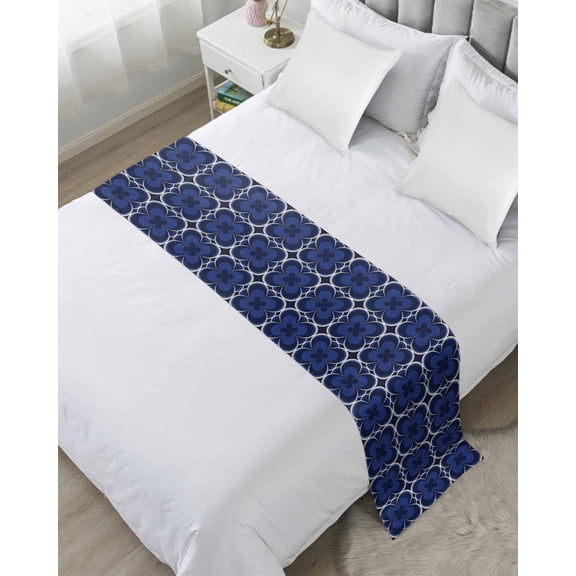 Bed Runner for Twin Size, Navy Blue Boho Decorative Scarf Throws for Foot of Bed, Farmhouse Abstract Floral Aesthetic Luxury Bedding Protector Slipcover Bedrunners for Hotel/Home, 71 x 20 Inch