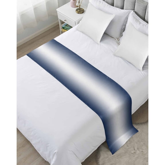 Bed Runner for Twin Size, Navy Blue Ombre Decorative Scarf Throws for Foot of Bed, Blue White Gradient Modern Abstract Art Luxury Bedding Protector Slipcover Bedrunners for Hotel/Home, 71 x 20 Inch